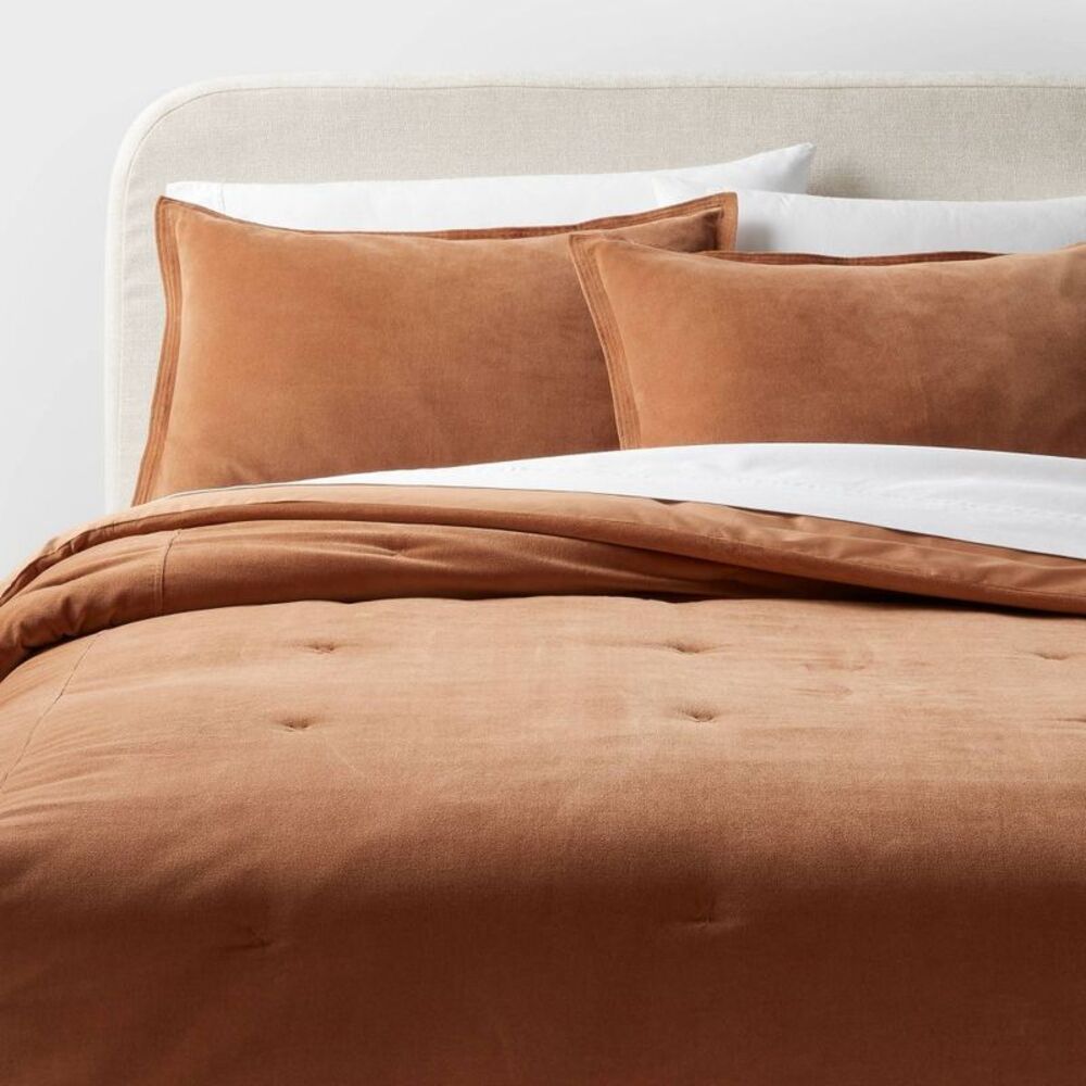 Full/Queen Cotton Velvet Comforter and Sham Set Camel - Threshold
